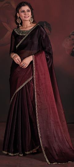 Festive, Mehendi Sangeet, Reception Red and Maroon color Saree in Georgette fabric with Classic Zircon work : 1940245