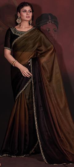 Festive, Mehendi Sangeet, Reception Multicolor color Saree in Georgette fabric with Classic Zircon work : 1940247