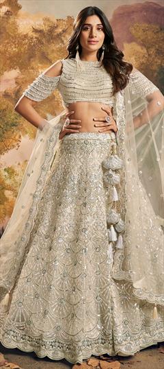 Bridal, Wedding White and Off White color Ready to Wear Lehenga in Net fabric with Flared Embroidered, Resham, Sequence, Thread work : 1940285