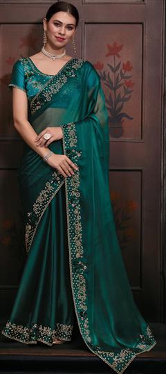 Traditional, Wedding Green color Saree in Shimmer, Silk fabric with Classic Sequence, Stone work : 1940352
