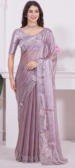 Traditional, Wedding Purple and Violet color Saree in Shimmer, Silk fabric with Classic Sequence, Stone work : 1940354
