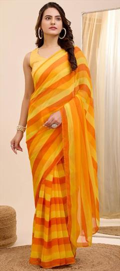 Casual, Party Wear Yellow color Saree in Georgette fabric with Classic Printed work : 1940388