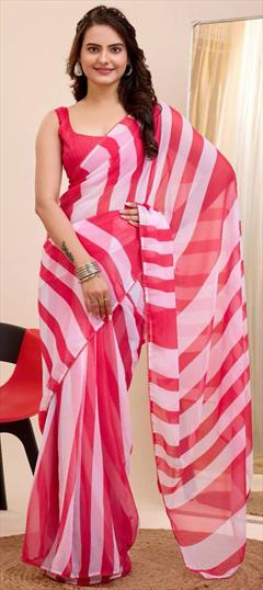 Casual, Party Wear Pink and Majenta, White and Off White color Saree in Georgette fabric with Classic Printed work : 1940390