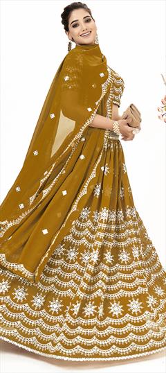 Engagement, Reception, Wedding Yellow color Lehenga in Georgette fabric with Flared Fancy Work work : 1940428