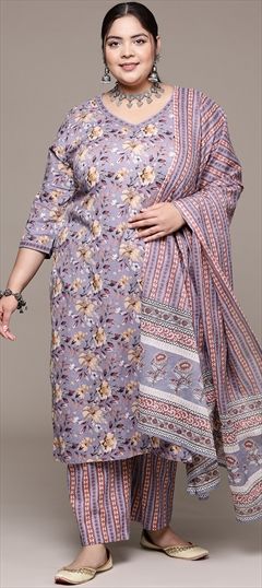 Festive, Party Wear Purple and Violet color Salwar Kameez in Cotton fabric with Straight Floral, Printed, Sequence work : 1940691