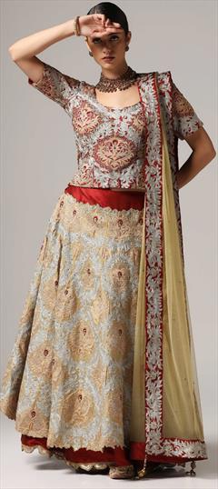 Festive, Reception, Wedding Gold, Red and Maroon color Long Lehenga Choli in Raw Silk fabric with Aari, Embroidered, Resham, Sequence, Stone, Zari work : 1940828