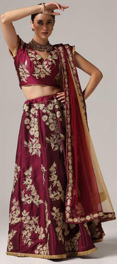Festive, Reception, Wedding Purple and Violet color Ready to Wear Lehenga in Taffeta Silk fabric with Flared Aari, Stone, Zari work : 1940830