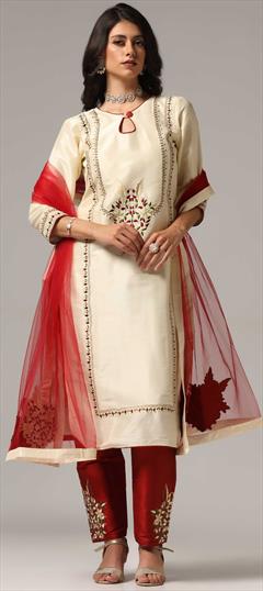 Festive, Reception, Wedding White and Off White color Salwar Kameez in Net fabric with Straight Embroidered, Resham work : 1940844