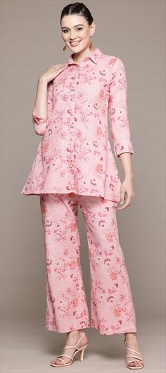 Summer Pink and Majenta color Co-ords Set in Cotton fabric with Printed work : 1940958