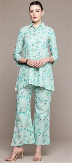 Summer Green color Co-ords Set in Cotton fabric with Printed work : 1940959