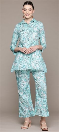 Summer Blue color Co-ords Set in Cotton fabric with Printed work : 1940960