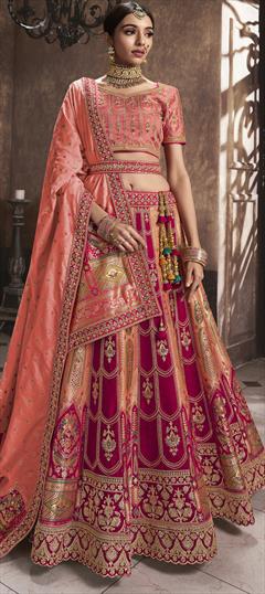 Bridal, Engagement, Wedding Pink and Majenta color Lehenga in Silk fabric with Flared Embroidered, Sequence, Thread, Weaving, Zari work : 1941008