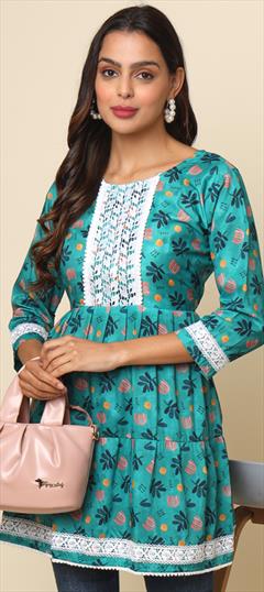 Summer Multicolor color Kurti in Cotton fabric with Anarkali Printed work : 1941134