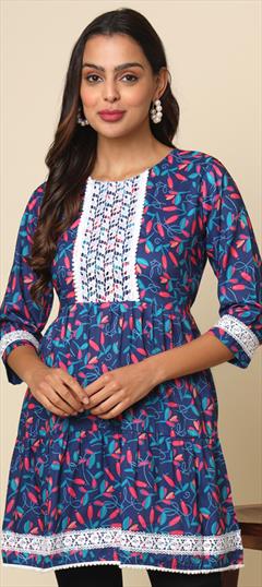 Summer Multicolor color Kurti in Cotton fabric with Anarkali Printed work : 1941138