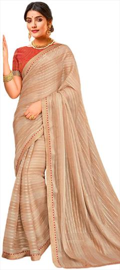 Casual, Party Wear Beige and Brown color Saree in Chiffon fabric with Classic Printed work : 1941142