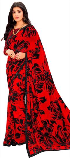 Casual, Party Wear Red and Maroon color Saree in Georgette fabric with Classic Printed work : 1941143