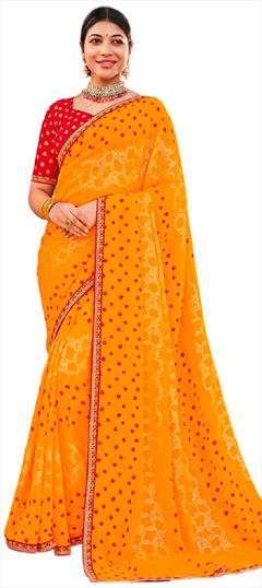 Casual, Party Wear Yellow color Saree in Georgette fabric with Classic Bandhej, Printed work : 1941146
