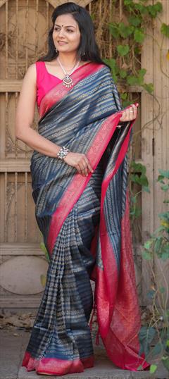 Party Wear, Traditional Blue color Saree in Art Silk fabric with South Weaving work : 1941147