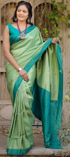 Party Wear, Traditional Green color Saree in Art Silk fabric with South Weaving work : 1941150