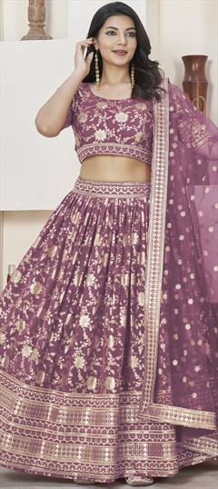 Bridal, Wedding Beige and Brown color Lehenga in Jacquard fabric with Flared Embroidered, Sequence, Zari work : 1941168