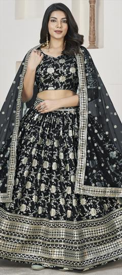 Bridal, Wedding Black and Grey color Lehenga in Jacquard fabric with Flared Embroidered, Sequence, Zari work : 1941180