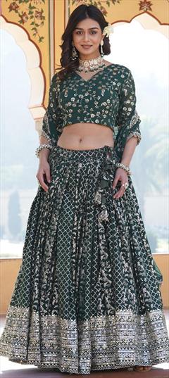 Bridal, Wedding Green color Lehenga in Viscose fabric with Flared Embroidered, Sequence work : 1941288