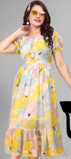 Summer Multicolor color Kurti in Georgette fabric with A Line Printed work : 1941328