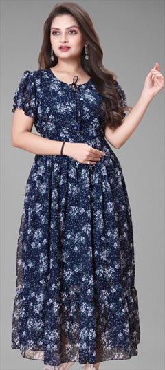 Summer Blue color Kurti in Georgette fabric with Anarkali Printed work : 1941330