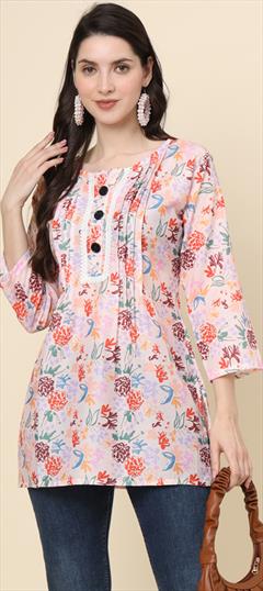 Summer Multicolor color Kurti in Cotton fabric with Long Sleeve, Straight Printed work : 1941348