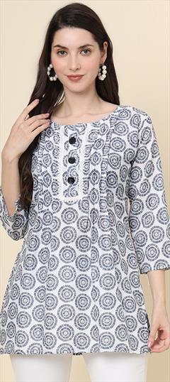 Summer Multicolor color Kurti in Cotton fabric with Long Sleeve, Straight Printed work : 1941350
