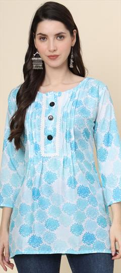 Summer Multicolor color Kurti in Cotton fabric with Long Sleeve, Straight Printed work : 1941351