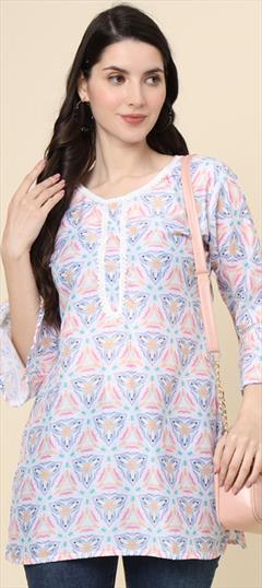 Summer Multicolor color Kurti in Cotton fabric with Long Sleeve, Straight Printed work : 1941352