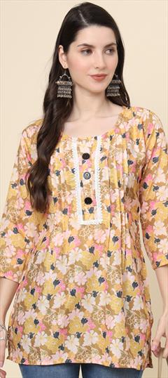 Summer Multicolor color Kurti in Cotton fabric with Long Sleeve, Straight Printed work : 1941353