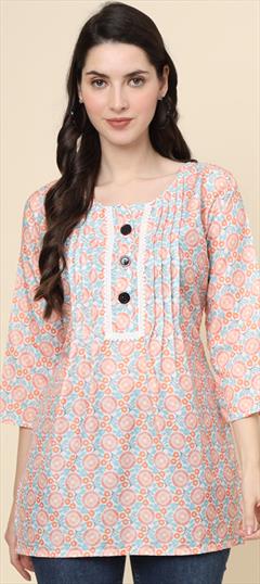 Summer Multicolor color Kurti in Cotton fabric with Long Sleeve, Straight Printed work : 1941354