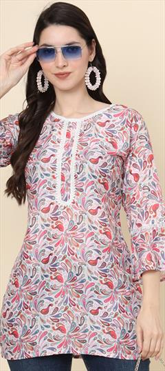 Summer Multicolor color Kurti in Cotton fabric with Long Sleeve, Straight Printed work : 1941356