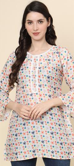 Summer Multicolor color Kurti in Cotton fabric with Long Sleeve, Straight Printed work : 1941358