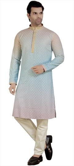 Party Wear Multicolor color Kurta Pyjamas in Cotton fabric with Embroidered, Sequence work : 1941360