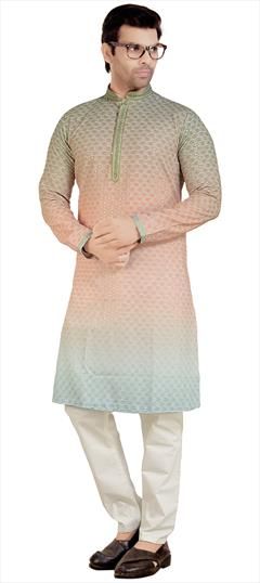Party Wear Multicolor color Kurta Pyjamas in Cotton fabric with Embroidered, Sequence work : 1941363