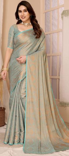 Bollywood, Festive, Traditional Blue, Gold color Saree in Kanjeevaram Silk fabric with South Weaving work : 1941530