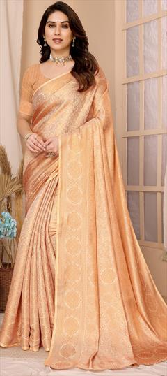 Bollywood, Festive, Traditional Beige and Brown color Saree in Kanjeevaram Silk fabric with South Weaving work : 1941533