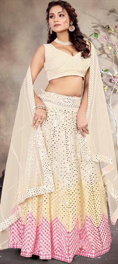 Reception, Wedding White and Off White color Lehenga in Georgette fabric with Flared Embroidered, Thread work : 1941560