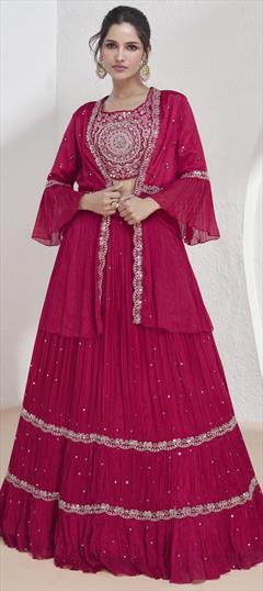 Mehendi Sangeet, Reception, Wedding Pink and Majenta color Long Lehenga Choli in Georgette fabric with Embroidered, Resham, Sequence, Thread work : 1941724