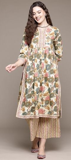 Party Wear, Summer Multicolor color Salwar Kameez in Cotton fabric with A Line Floral, Foil Print, Printed work : 1941760
