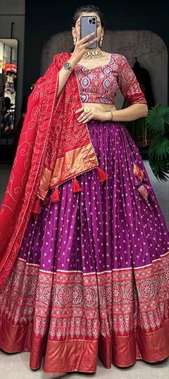 Reception, Wedding Purple and Violet color Lehenga in Dolla Silk fabric with Flared Foil Print, Thread work : 1941798