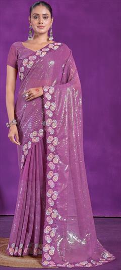 Festive, Party Wear Purple and Violet color Saree in Shimmer fabric with Classic Embroidered, Sequence, Thread work : 1941824