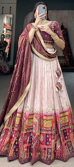 Festive, Reception Red and Maroon color Lehenga in Viscose fabric with Flared Printed, Zardozi work : 1941842