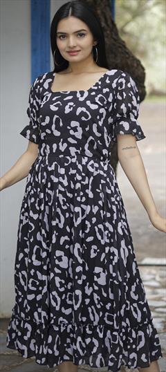 Summer Black and Grey color Dress in Faux Georgette fabric with Digital Print work : 1941870