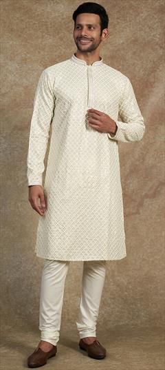 Party Wear White and Off White color Kurta Pyjamas in Rayon fabric with Embroidered, Sequence work : 1941932