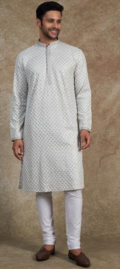 Party Wear Silver color Kurta Pyjamas in Rayon fabric with Embroidered, Sequence work : 1941938
