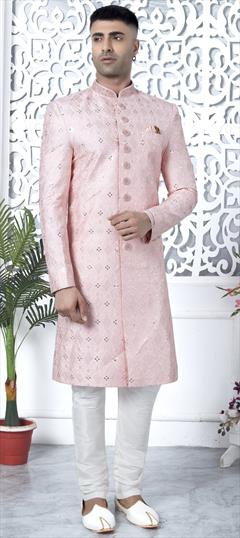 Party Wear Pink and Majenta color Sherwani in Art Silk fabric with Embroidered, Sequence, Thread work : 1941950